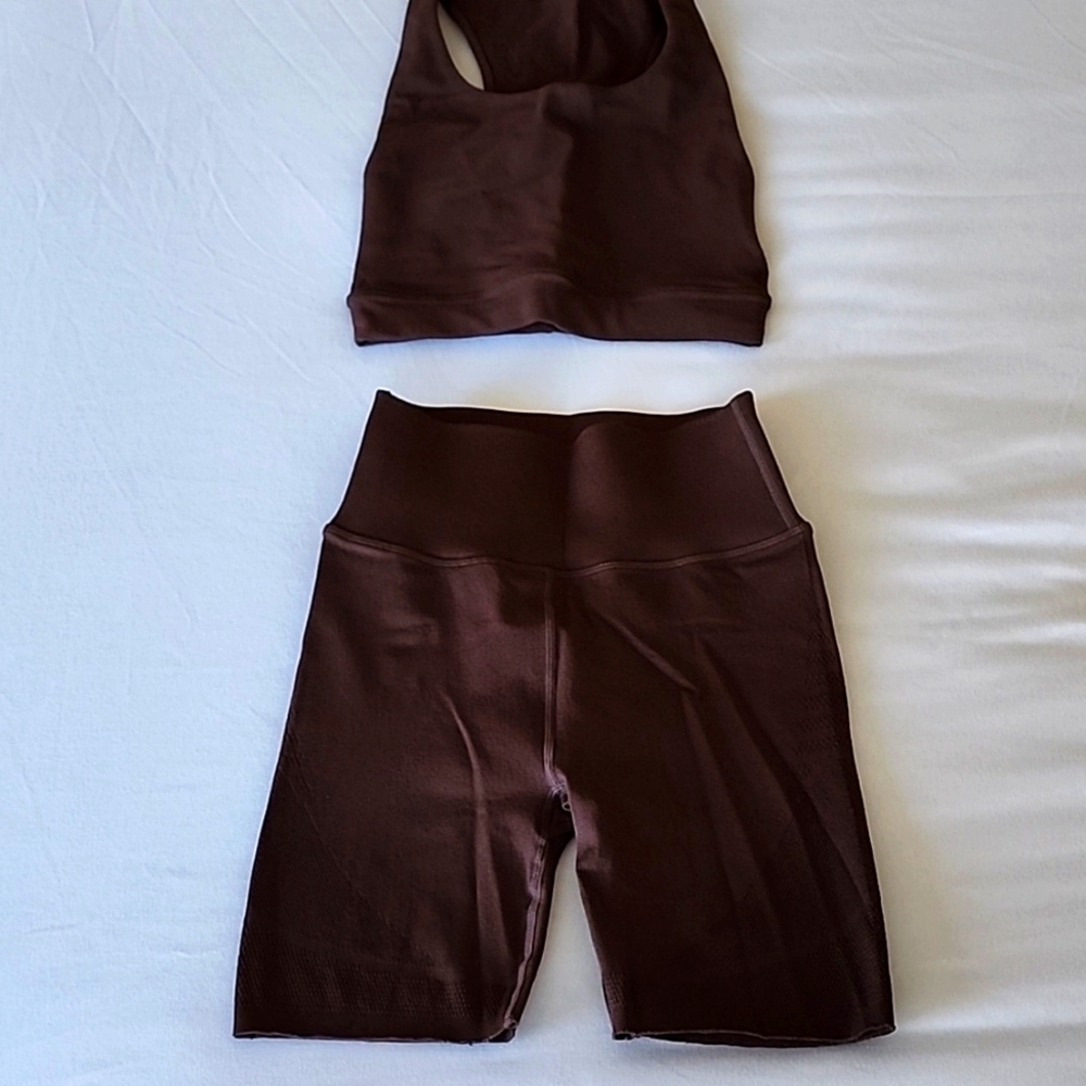 Fabletics Brown Sports Bra and Shorts Set